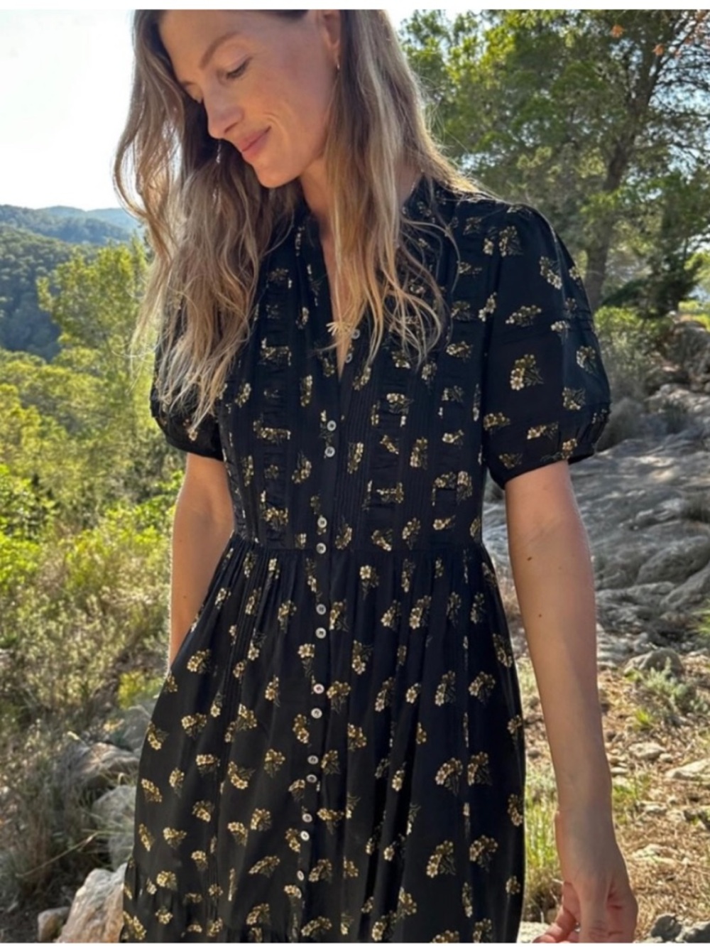 Doen Haleigh Dress in Buttercup Bouquet Floral Midi Maxi Button Up Dress